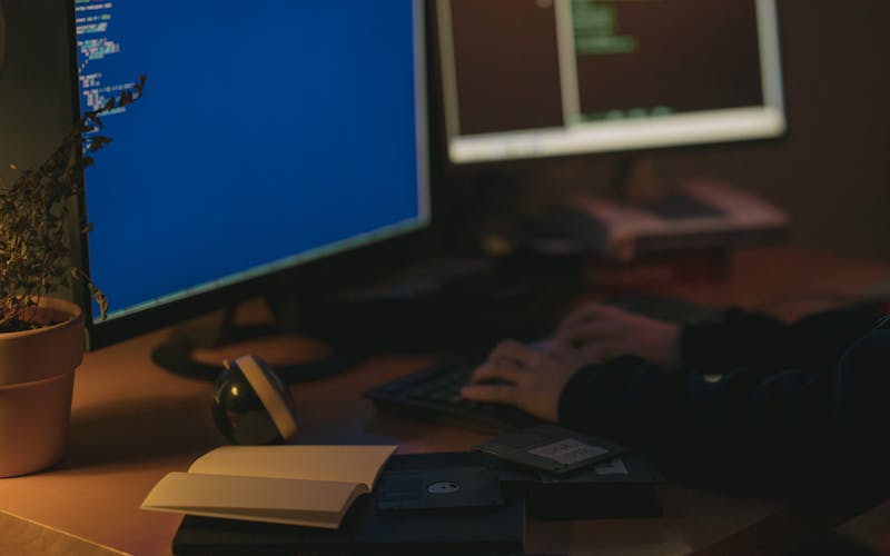 Network engineers working in a server room environment